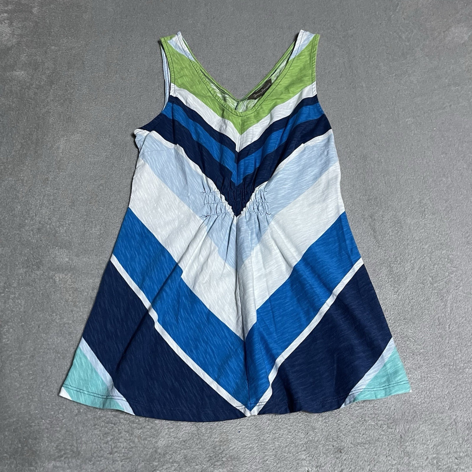 Tommy Bahama Tank Top Womens Xs Blue Green Cotton Smocked Striped Beach Tropical